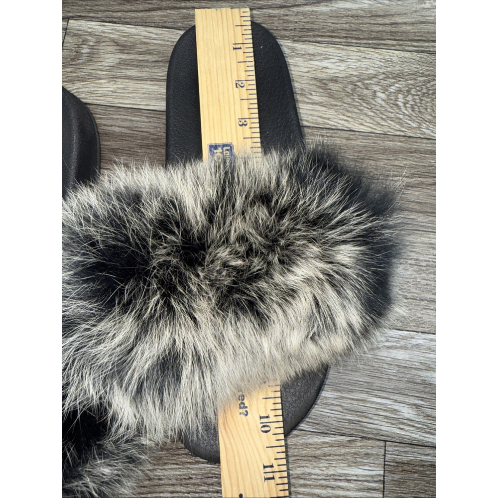 Women's Size 10-11 Faux Fur Slides Black Furry Sandals NEW - Picture 8 of 9